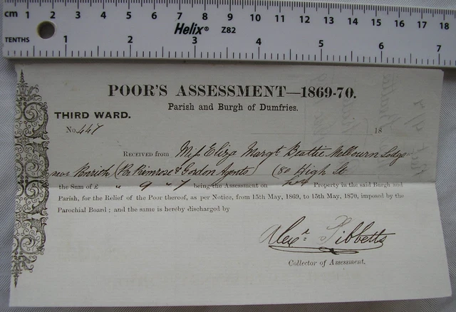 1869 Dumfries Poor's Assessment, Eliza Beattie, Melbourne Lodge, Penrith