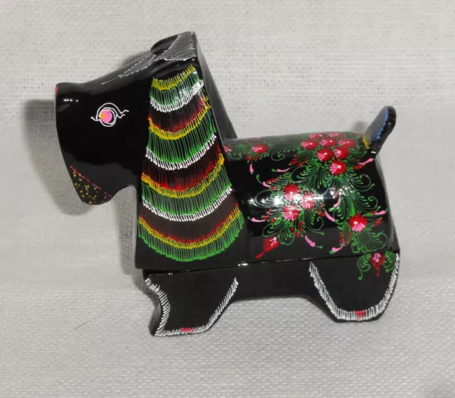Hand Painted Black Lacquer Scottie Scottish Terrier Dog Trinket Box