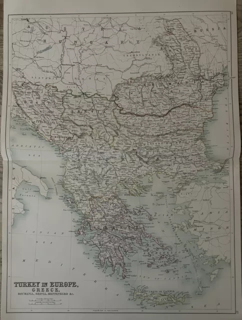 1897 The Balkans Original Antique Map by A & C Black