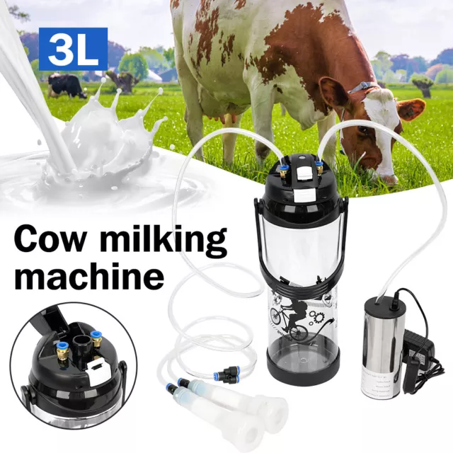 For Cow Milker 3L Portable Vacuum Pump Electric Barrel Milking Machine AU Plug