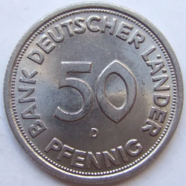 Coin Bank of German Countries 50 Pfennig 1949 D IN Uncirculated