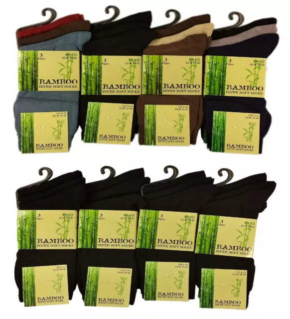 6 Pairs Of Men's Bamboo Socks Plain Super Soft Fine Anti Bacterial Sock, 6-11