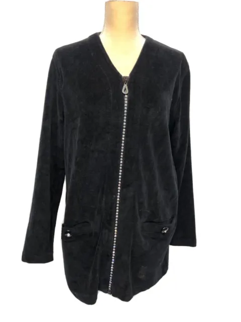 Saks Fifth Avenue Women Jacket Black Velvet Cotton Daimo Zipper Sz L Gr8 Cond