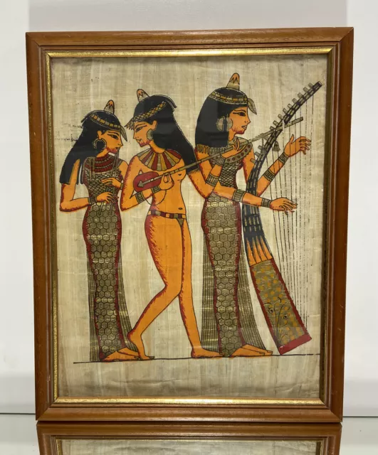 EGYPTIAN Hand Painted PAPYRUS Female Musicians Framed