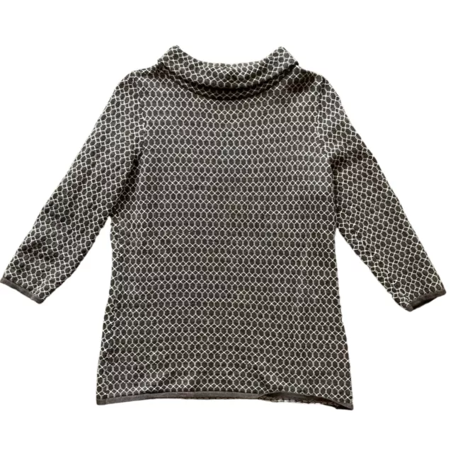 Talbots Sweater Womens Medium Pure Merino Wool Brown Patten Mock Neck Geometric