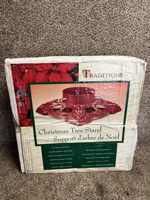 New Vintage Traditions Red Enamel Cast Iron Christmas Tree Stand Heavy Duty