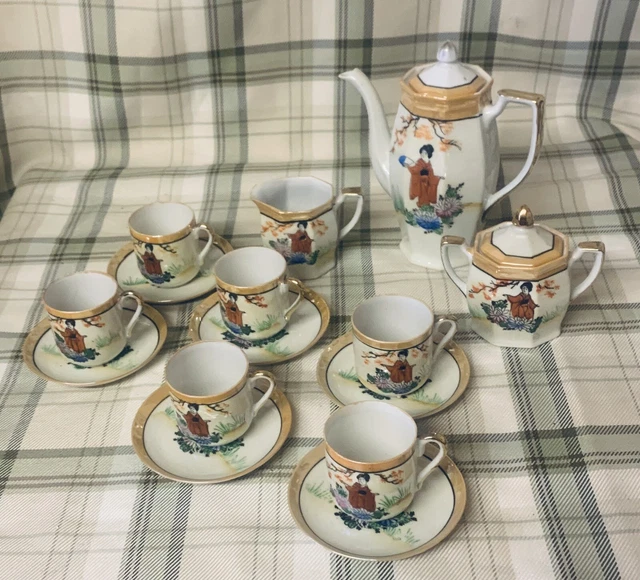 VINTAGE JAPANESE HAND Painted Tea Set. Lustre Ware. 15 Pieces KLIMAX