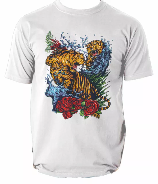 Tigers Fight mens t shirt asian dragon warrior martial arts temple swords S-3XL