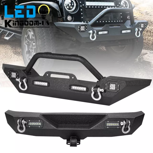 Front/Rear Bumper for 07-18 Jeep Wrangler JK Unlimited w/ Winch Plate LED Lights