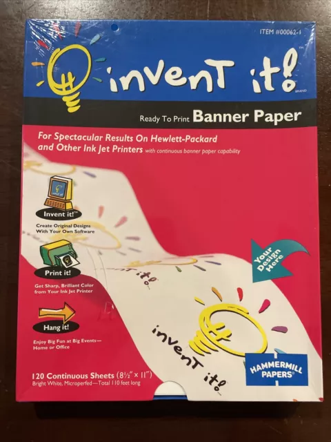 INVENT IT BANNER PAPER 8.5x11 INCHES 120 CONTINUOUS SHEETS 110 FEET VTG 1997 NOS