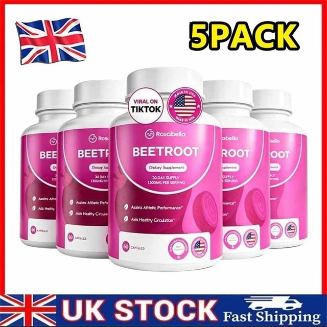 5X ROSABELLA ORGANIC Beet Root Powder 1300mg Capsules Supports Blood ...