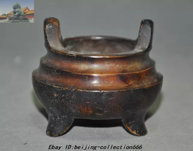 Marked Old Chinese Dynasty Buddhism Temple Pure Bronze Incense burner Censer