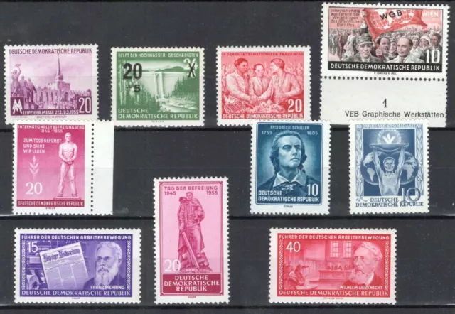 DDR - Briefmarken, Lot: 10 ungestempelte Marken aus dem Jahrgang 1955