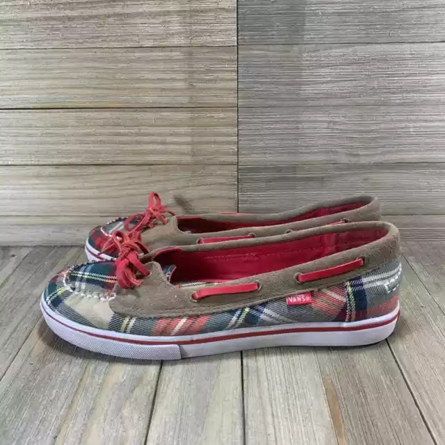 Vans Abby Slip On Loafer Flats Plaid Brown Boat Shoes Women’s Size 7 Sneakers