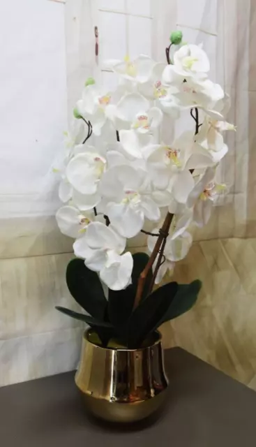 Orchidee Kunstpflanze Orchideentopf Shine mit goldfarbenen Keramiktopf  H 70 cm