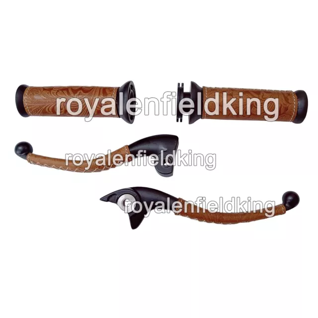 Royal Enfield Classic Reborn 350 Lever & Grip Engraved With Brown Leather Cover
