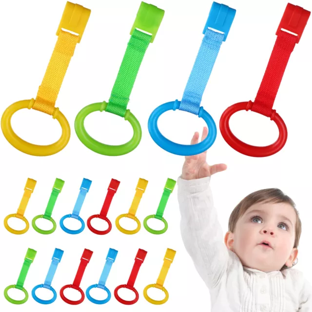16 Pieces Baby Pull Up Rings Baby Crib Pull Rings 4 Color Universal Baby Walking