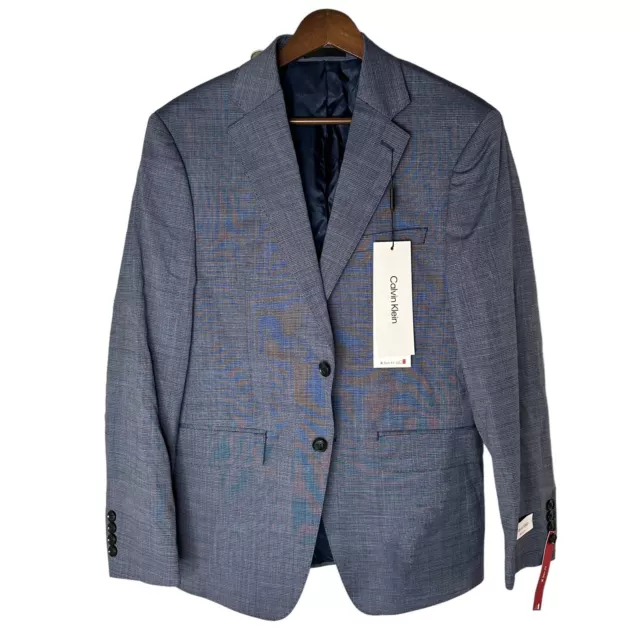 Calvin Klein Mens Slim Fit Wool Blend Blue Suit Jacket Size 38 Short
