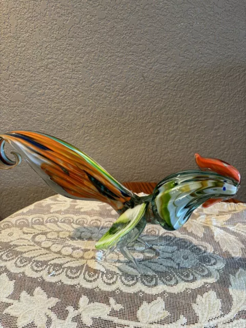 Vintage Art Glass Hand Blown Multi Colored Rooster