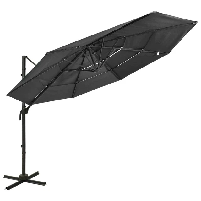 Parasol De Jardin 3 Niveaux 2x2 M, Mât Aluminium - Protection UV, Inclinaison, Manivelle, Couleur Noir