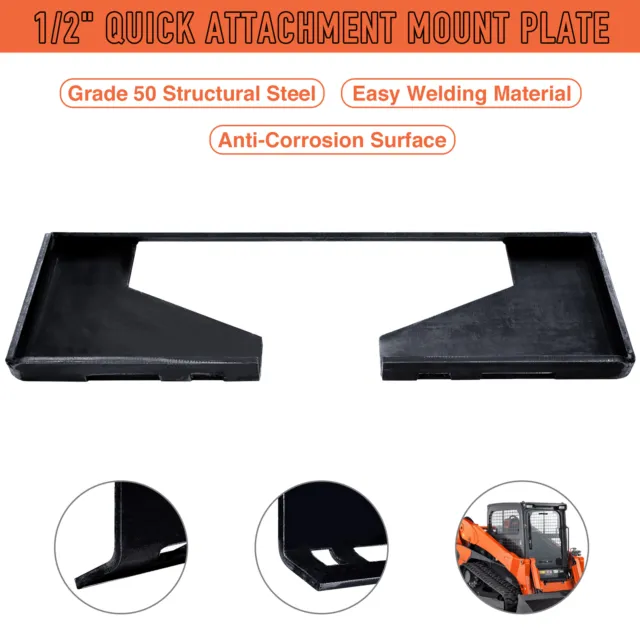 1/2"  Quick Attachment Mount Plate for Bobcat Kubota Skid Steer Grade  50 Steel