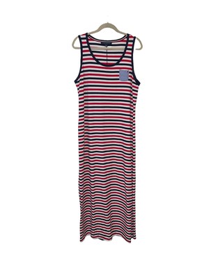 Tommy Hilfiger Maxi Dress L Red/White/Blue Stripes Sleeveless Pullover Side Slit