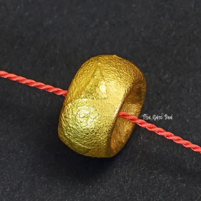18k Solid Yellow Gold Fancy Dipped Finish Textured Rondelle Spacer Bead (1 piece