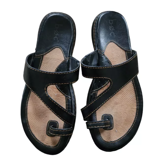 BOC Born Concept Sandal Womens 6M Black Thong Flip Flop Faux Leather BC3311