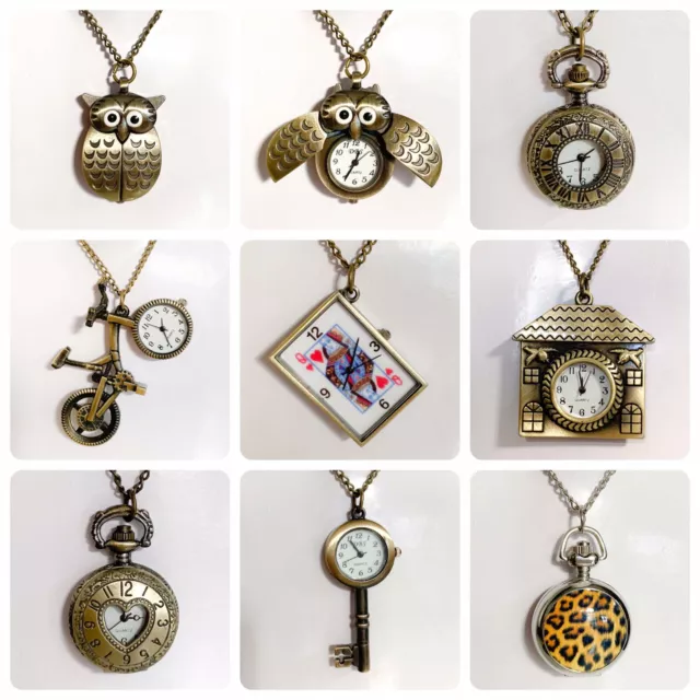 14 x CUTE RETRO LOCKET HOUSE BIRD OWL KEY BIKE WATCH CHARM NECKLACE NEW LOT UK