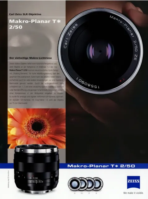 Folleto Zeiss hoja de datos cámara objetivo macro plano T 2/50 2010 folleto
