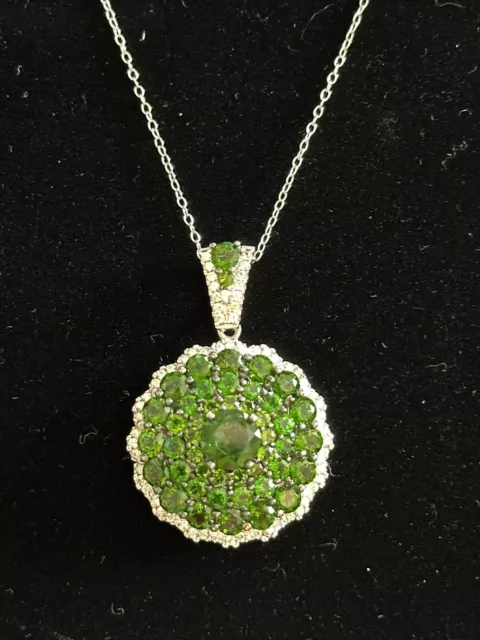 JTV Green Chrome Diopside Rhodium Over Sterling Silver Pendant Necklace 5.80ctw