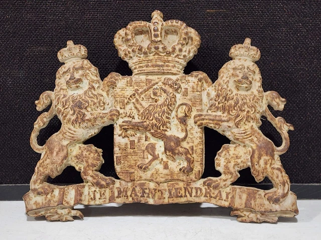 ANTIQUE 19TH CENTURY Cast Iron Royal Dutch Netherlands Coat of Arms