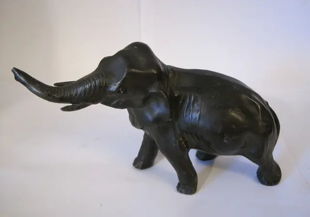 Vintage Cast Metal Elephant Figurine Trunk Up/Tilted Head Realistic Detailed