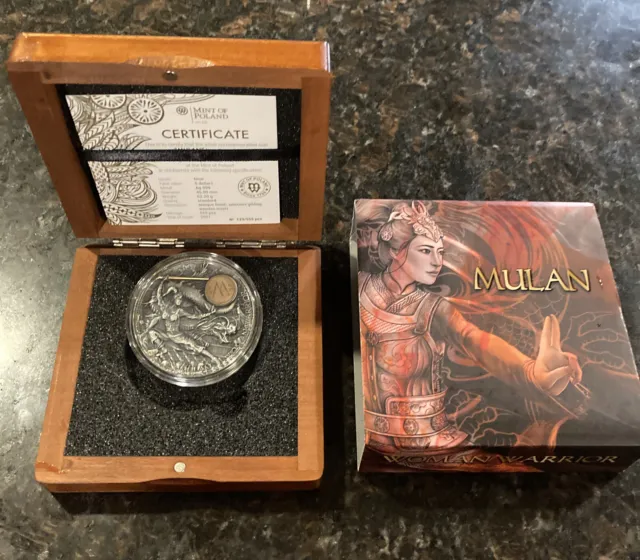 Mulan Woman Warrior 2 oz Antique Finish Silver Coin 5$ Niue 2021 Mintage 555 pcs
