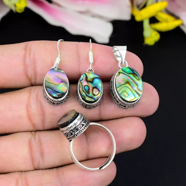 Abalone Shell Natural Gemstone Handmade 925 Sterling Silver Jewelry Set For Gift