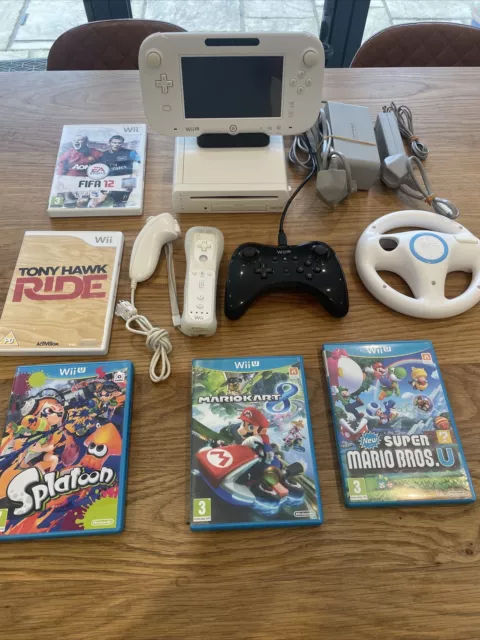 Nintendo Wii Console White with 2 Sets of Controllers & Mario Kart Bundle  System Used 