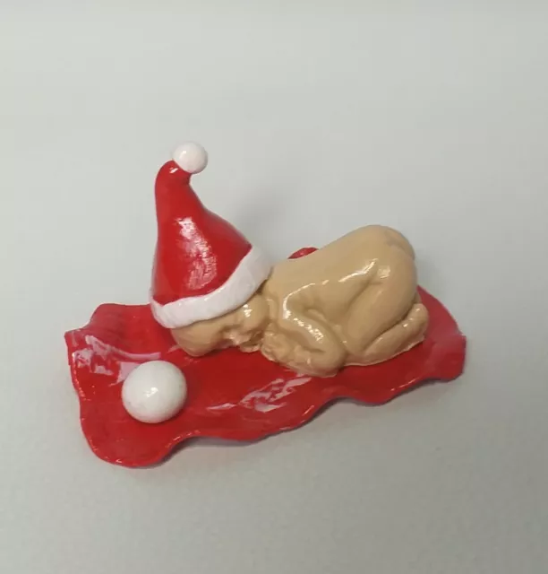 2" Polymer Clay Sleeping Santa Baby Christmas Keepsake New Born Doll House OOAK