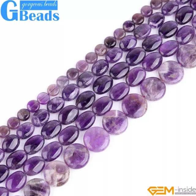 Amethyst Natural Gemstone Oval Coin Loose Beads For Jewelry Making Strand 15"