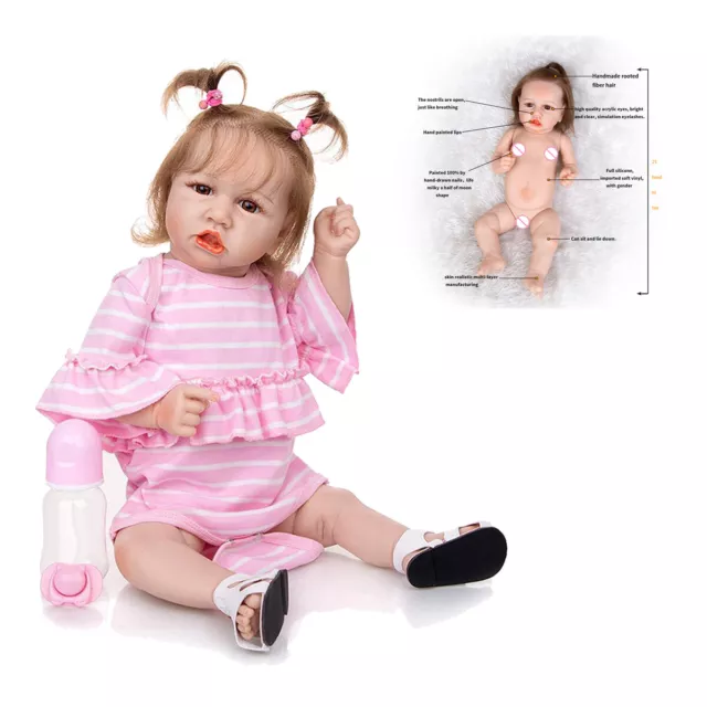23 inch Reborn Doll Full Silicone Vinyl Body Newborn Toddler Doll Waterproof Toy