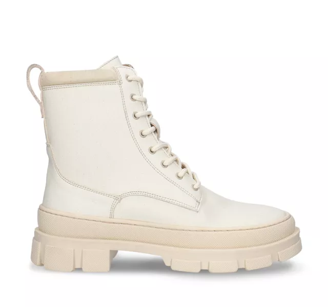 Botas blancas con cremallera y cordones para mujer al tobillo con suela chunky