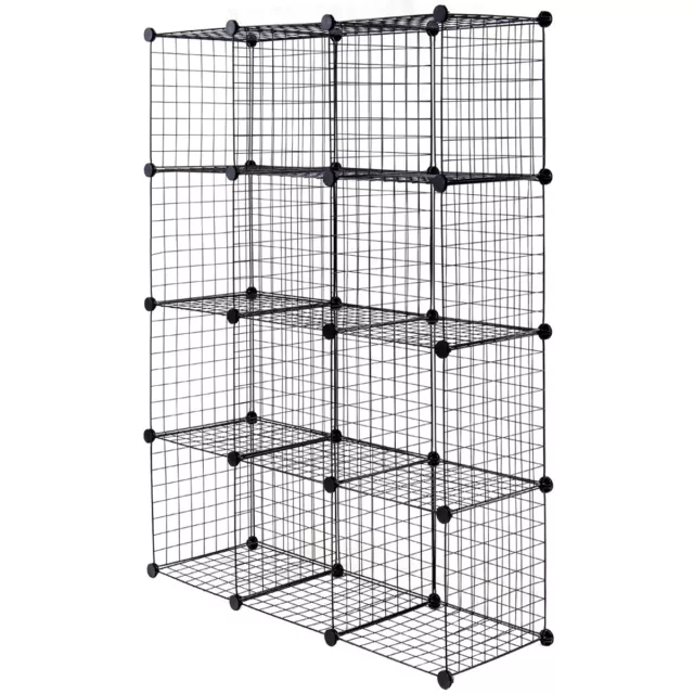 12 Cube Metal Wire Shelf Rack Bookcase Wooden Mallet for DIY Storage Toys