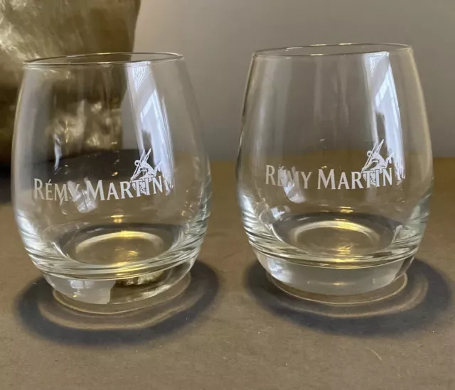 Set Of 2 Remy Martin Cognac Tumbler Glass Heavy Round Rocks