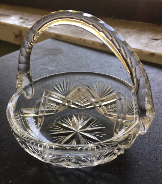 unusual american brilliant period cut handled dish bowl basket nappy size AS IS