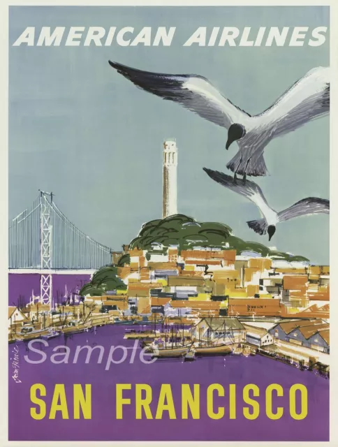 Vintage San Francisco American Air Lines Travel A3 Poster Print