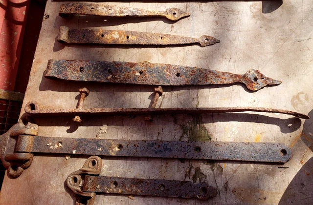 Antique Hand Forged Iron Barn Door Strap Hinges Many ! Please see.....