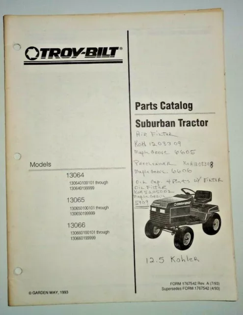 *Troy Bilt Suburban Lawn Garden Tractor Parts Manual Catalog Book ORIGINAL! 7/93