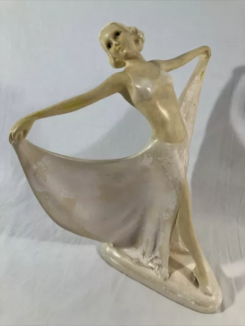 Vintage Art Deco Dancing Woman Figure Sculpture Chalkware Plaster