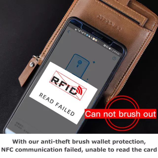 Men RFID Blocking PU Leather Bifold Wallet Credit Card ID Holder Zip Purse 4