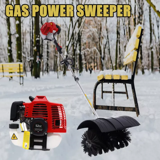 Gas Power Hand Held Sweeper Broom Driveway Turf Artificial Grass Snow Clean 52Cc