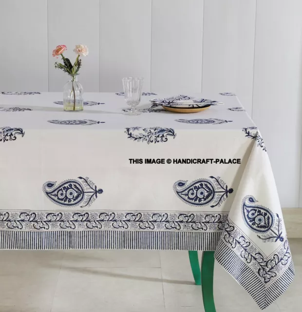 Coton Bloc Imprimé Floral Nappe Bleu Blanc Dîner Lin Avec Serviette Set